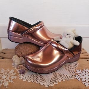 Rose Dansko Chrome Pro Clogs Shiny Glossy Bling Festive Holiday NYE🥂Boho 8.5-9